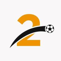fotboll logotyp på brev 2 med rör på sig fotboll ikon. fotboll logotyp mall vektor