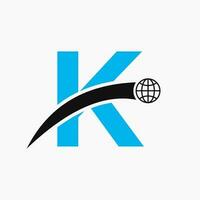 Brief k Logo Konzept mit global Welt Symbol Vektor Vorlage