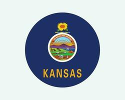Kansas USA runden Zustand Flagge. ks, uns Kreis Flagge. Zustand von Kansas, vereinigt Zustände von Amerika kreisförmig gestalten Taste Banner. eps Vektor Illustration.