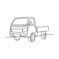 ett kontinuerlig linje teckning av lastbil som landa fordon med vit bakgrund. landa transport design i enkel linjär stil. icke färg fordon design begrepp vektor illustration