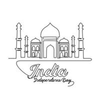 einer kontinuierlich Linie Zeichnung von Indien Unabhängigkeit Tag mit Weiß Hintergrund. patriotisch Symbol Design im einfach linear Stil. Indien Unabhängigkeit Tag Design Konzept Vektor Illustration.