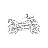 ett kontinuerlig linje teckning av motorcykel som landa fordon med vit bakgrund. landa transport design i enkel linjär stil. icke färg fordon design begrepp vektor illustration
