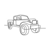 ett kontinuerlig linje teckning av lastbil som landa fordon med vit bakgrund. landa transport design i enkel linjär stil. icke färg fordon design begrepp vektor illustration