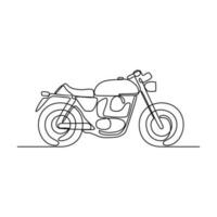 ett kontinuerlig linje teckning av motorcykel som landa fordon med vit bakgrund. landa transport design i enkel linjär stil. icke färg fordon design begrepp vektor illustration