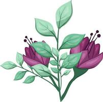 Illustration von ein lila Blume mit Grün Blätter auf ein Weiß Hintergrund vektor