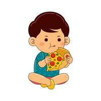 barn äter snabb mat vektor illustration