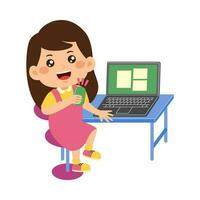 süß wenig Kind verwenden Laptop Vektor Illustration