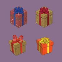 einstellen Geschenk Kisten mit Schleife. Geburtstag Geschenk Kasten. Weihnachten Geschenk Box vektor