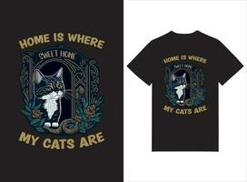 Hem är var min katter är illustrerade t-shirt design vektor