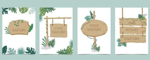 trä ram samling av safari bakgrund set.editable vektor illustration för födelsedag inbjudan, vykort och klistermärke