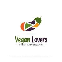 organisch Essen Vektor Illustration, vegan Liebhaber Logo Design mit Aubergine Form, Beste zum Restaurant Zeichen Symbol