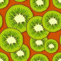 Kiwi Obst nahtlos Muster. zum Schweigen gebracht frisch saftig Grün Früchte.trendy hell Design exotisch Früchte auf Orange Hintergrund. Vektor Illustration zum Tapeten,Textil, Netz, Anwendung, drucken, Fall, Verpackung Papier