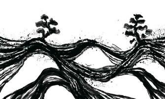 Landschaft mit Kiefer Baum und Berge. Hand gezeichnet Hintergrund im asiatisch Stil. vektor