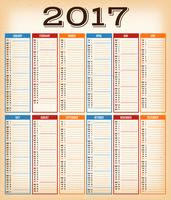 Weinlese-Design-Kalender für das Jahr 2017 vektor