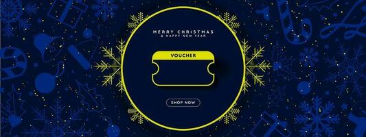 leer Weihnachten Coupon Vorlage Banner. elegant weihnachtlich gestaltet Hintergrund zum online Gutschein Gutscheine mit Kopieren Raum und Geschäft jetzt Taste. editierbar Vektor Illustration. eps 10.