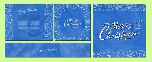 uppsättning av texturerad kricka blå jul bakgrund mallar med glad jul hälsning typografi och enfärgad jul mönster element. redigerbar vektor illustration. eps 10.