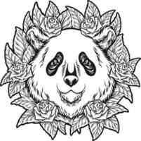 panda firande dia de los muertos med blommig prydnad översikt vektor illustrationer för din arbete logotyp, handelsvaror t-shirt, klistermärken och märka mönster, affisch, hälsning kort reklam