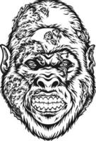 mystisk Skräck zombie gorilla huvud svartvit vektor illustrationer för din arbete logotyp, handelsvaror t-shirt, klistermärken och märka mönster, affisch, hälsning kort reklam företag företag