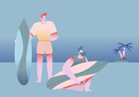 Människor Surfa I Strand Vektor Illustration