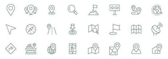 Navigation Vektor Linie Symbol Satz. Standort, Karte, GPS, Ort, Adresse, Zeiger, Richtung, Symbole Illustration