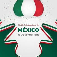 16 de septiembre dia de la Independencia de mexico hälsning med vågig mexikansk nationell flaggor band vektor