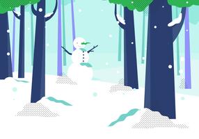 Winter Forest With Snow Man Background Vector Illustration