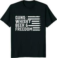Waffen Whiskey Bier und Freiheit T-Shirt Design vektor