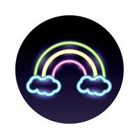 regnbåge och moln neonljus stilikon vektor