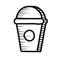 sött kaffe i plastkruka doodle linje stilikon vektor