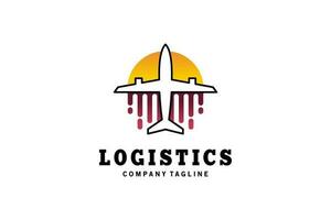 Logistik Flugzeug Logo Design, schnell Flugzeug Symbol mit Sonne Hintergrund vektor