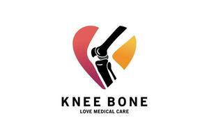 orthopädisch Knie Joint Symbol Logo Design im Herz vektor