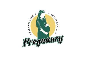 graviditet logotyp design, modern skön gravid kvinna silhuett logotyp vektor illustration