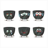 svart keramisk skål tecknad serie karaktär med ledsen uttryck vektor