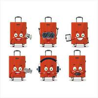rot Gepäck Karikatur Charakter sind spielen Spiele mit verschiedene süß Emoticons vektor