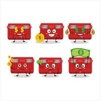 röd verktygslåda tecknad serie karaktär med söt uttryckssymbol föra pengar vektor