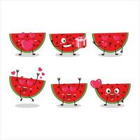 Wassermelone Karikatur Charakter mit Liebe süß Emoticon vektor