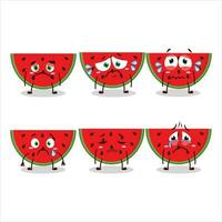 vattenmelon tecknad serie i karaktär med ledsen uttryck vektor