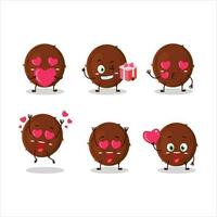 Kokosnuss Karikatur Charakter mit Liebe süß Emoticon vektor