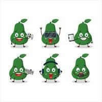 avokado tecknad serie karaktär är spelar spel med olika söt uttryckssymboler vektor