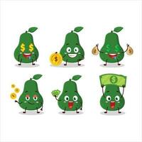 Avocado Karikatur Charakter mit süß Emoticon bringen Geld vektor