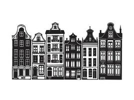 adobe hus fasader i en rad, amsterdam hand dragen illustration. vektor