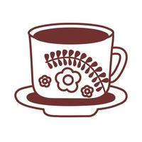 Teller und Keramiktasse mit Blumen-Liniensymbol vektor