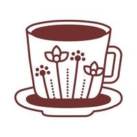 Teller und Keramiktasse mit Blumen-Liniensymbol vektor