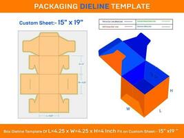 4,25x4,25x4 tum 250 gram standard kaka låda Död linje mall vektor