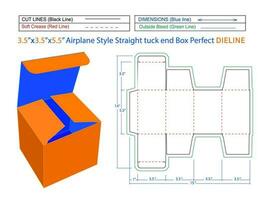 Flugzeug-Stil gerades Tuck-End-Box 3,5 x 3,5 x 5,5 Zoll Dieline-Vorlage und bearbeitbare 3D-Box vektor