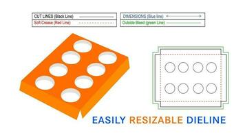kraft papper unik 8 hål Föra in låda, 8 hål Föra in muffin lådor Död linje mall och 3d vektor fil