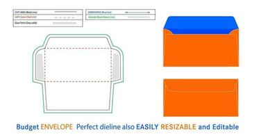horizontal Budget Briefumschlag Dieline und 3d Vektor Datei, horizontal Stil Budget Briefumschlag editierbar und der Größe veränderbar 18x9 cm