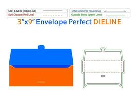 Benutzerdefiniert Einladung Karte Briefumschlag 3 x 9 Zoll Dieline Vorlage und 3d Vektor Briefumschlag