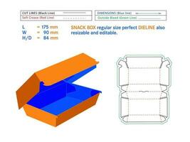 mellanmål låda regelbunden storlek perfekt Död linje 175 x 90 x 84 mm storlek eller mellanmål låda stansad mall själv montering miljövänlig, Nej lim behövs låda, snabb mat burger låda vektor