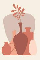 Pflanze im Vase Muster Hintergrund, Boho minimalistisch Vase Illustration zum Design Kindergarten Mauer Dekor, t Hemd drucken, Geschäft Flyer, zeitgenössisch Poster usw vektor
